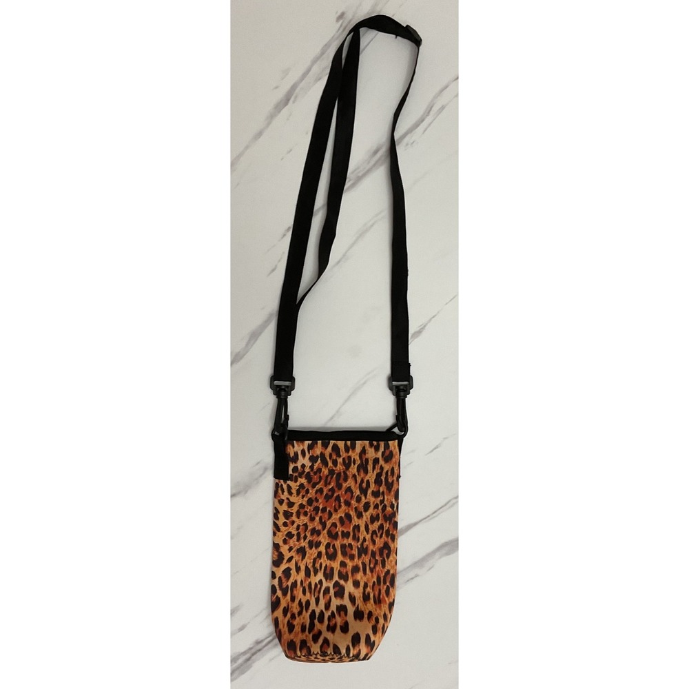 Leopard Print Neoprene Water Bottle Holder Crossbody Bag Insulated Sleeve Black